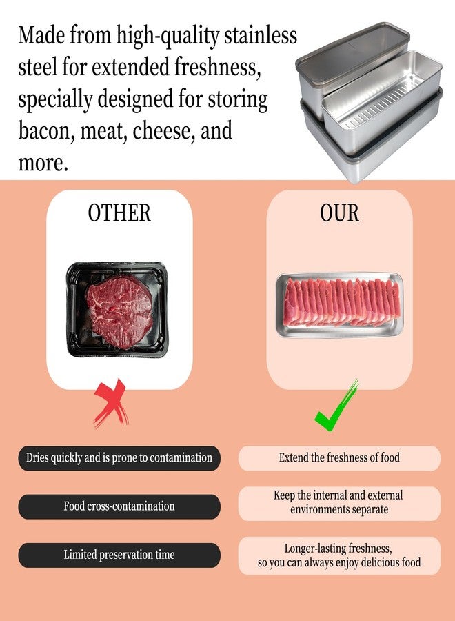 SENONAPO 10 Pack Bacon Cheese Meat Storage Container Stainless Steel Airtight Storage Container Kitchen Food Storage Containers Fruit Tray with Lids Stackable Fridge Organizer Bins for Fruit Vegetable Food - Image 3
